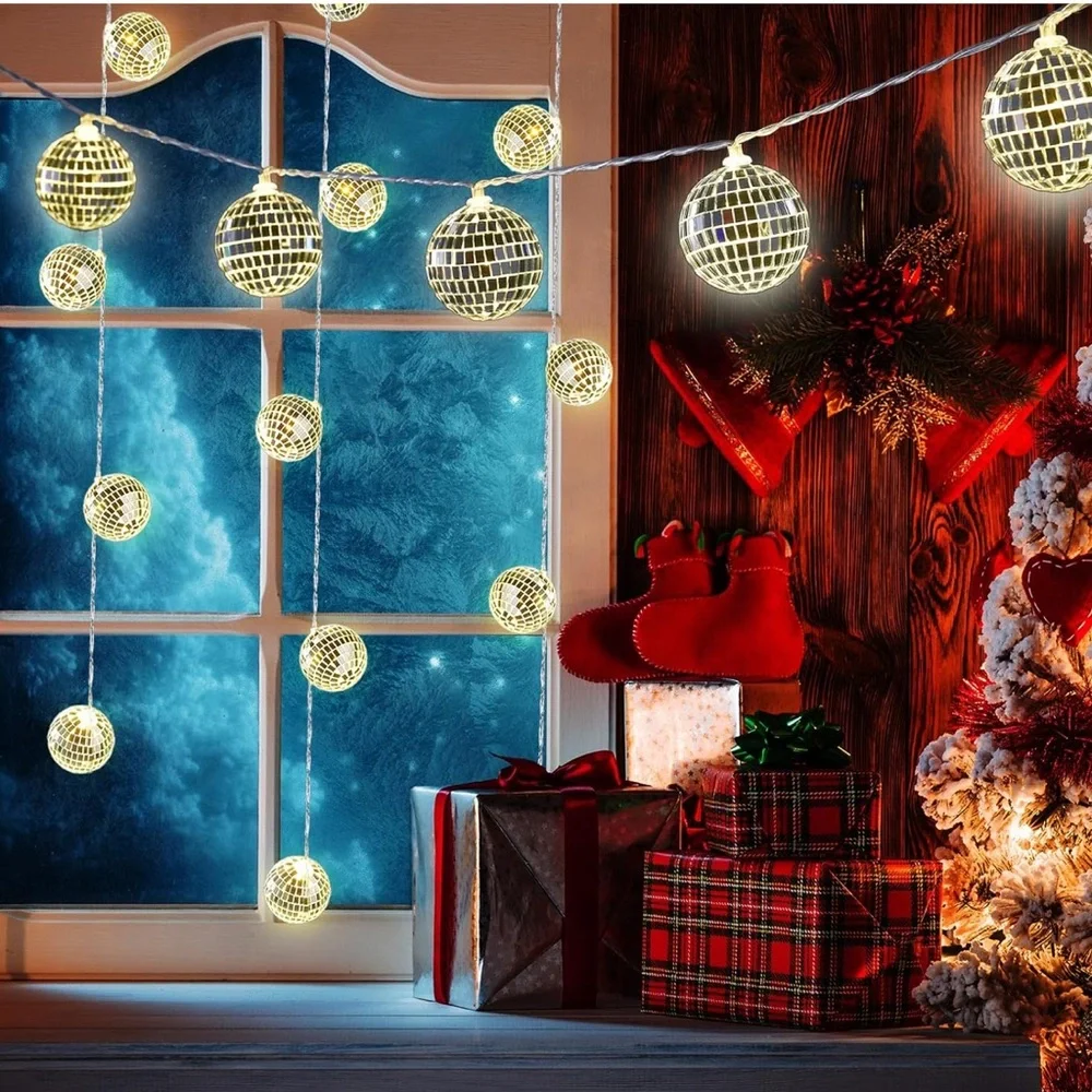 Christmas Lights Gold Light Up Disco Ball String Lights